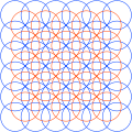 The related five overlapping circles grid is constructed by from two sets of overlapping circles half-offset.[22]