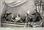 Assassinat d’Abraham Lincoln - Gravure de Currier and Ives (1865). De gauche à droite : Henry Rathbone, Clara Harris, Mary Todd Lincoln, Abraham Lincoln et John Wilkes Booth.