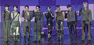 Ateez in June 2023 L–R: Yunho, Seonghwa, San, Yeosang, Hongjoong, Wooyoung, Jongho, and Mingi