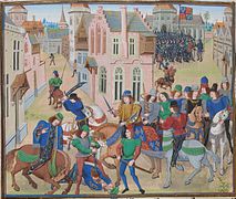 Muerte de Wat Tyler, líder de la revuelta de los campesinos de 1381.