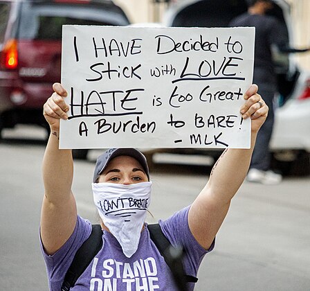 Protestor with sign, Columbus, Ohio, June 2