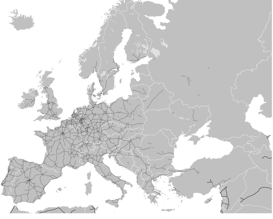 Mapa autostrad i dróg ekspresowych w Europie (2015).