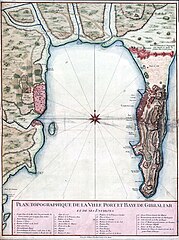 Map of Gibraltar and the Bay of Gibraltar, circa 1750