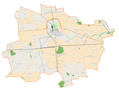 Mapa konturowa gminy Krośniewice, blisko centrum na prawo u góry znajduje się punkt z opisem „Szubina”