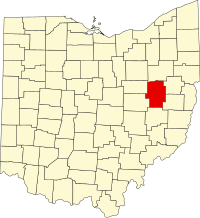 Map of Ohajo highlighting Tuscarawas County