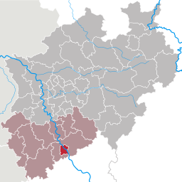 Läget för Bonn i Nordrhein-Westfalen och Regierungsbezirk Köln