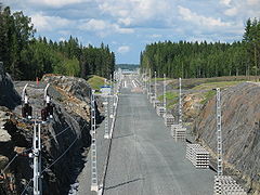 Railroad tracks being laid in Mäntsälä, Finland.