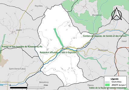 Carte de la ZNIEFF de type 1 sur la commune.