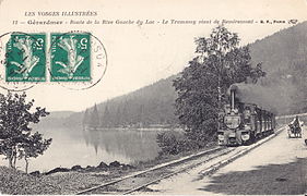 Tramway de Remiremont à Gérardmer le long de la rive gauche du lac de Gérardmer, vers 1910