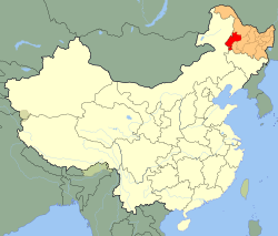 Qiqihar City (red) in Heilongjiang province (orange) and China