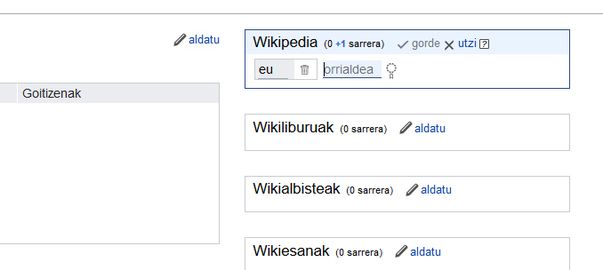 3: Elementu berria sortu ostean eskubian (edo behean, pantaila txikietan) dagoen "Wikipedia" atalaren ondoko "Aldatu" botoiari emango diogu, eta eu Wikipediako dagokion artikulua lotu.