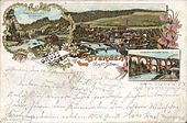 Lithographie von Elsterberg mit der Vogtländischen Schweiz, Postkarte 1895