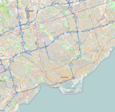 Mapa konturowa Toronto, na dole znajduje się punkt z opisem „BMO Field”