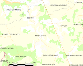 Poziția localității Montfaucon. Aisne