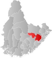 Lage der Kommune in der Provinz Agder