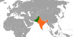 Map indicating locations of Pakistan and India