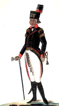 Bergstjänsteman i tjänstedräkt med bergsmansyxa i preussiska Schlesien 1795–1824.