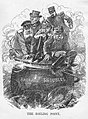 A Punch cartoon of October 2, 1912 depicting Britain, France, German Empire, Austria-Hungary, and Russian Empire sitting on a lid on top of a pot marked "Balkan Troubles", satirizing the situation in the Balkans leading up to the First Balkan War