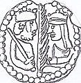 Aftegning af én af brakteaterne fra 1157 til minde om brylluppet mellem Valdemar den Store og Sophie af Minsk