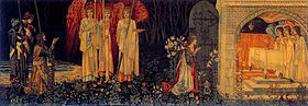 Ilustracija scene kad Galahad, Bors (mlađi) i Percival dolaze pred Sveti gral