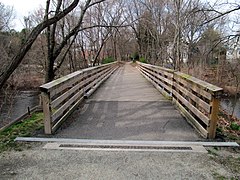 Lower Falls Branch pedestrian bridge deck view, April 2016.JPG