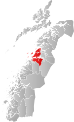 Mapa do condado de Nordland com Bodø em destaque.
