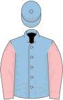 Light blue, pink and dark blue stripes, pink sleeves