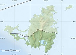 Map of Saint Martin pointing out the lagoon with a red marker