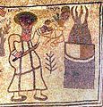 El sacrificio de Isaac. Mosaico bizantino por Marianos y Janina. Sinagoga de Beit-Alfa, Israel, siglo VI.