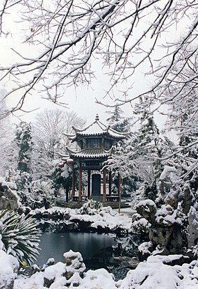 Snö över Sishuiting-parken i Peixian, Xuzhou.