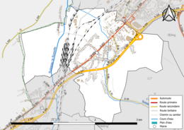 Carte en couleur présentant le réseau hydrographique de la commune