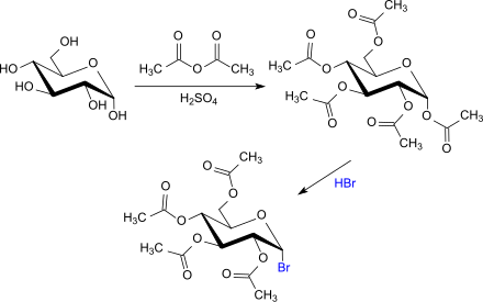 Zweistufige Synthese von Acetobromglucose über Pentaacetylglucose