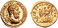 Aureus mit Kaiser Marcus Opellius Macrinus und kurulischem Stuhl