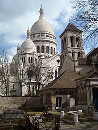 Pokopališče in cerkev, pogled na baziliko Sacré Coeur