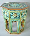 Doulton Lambeth Conservatory table, 18.5 in, coloured glazes majolica, c. 1870, Indian subcontinent in style, a reminder of Empire