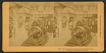 Dynamos and great lens, Electric building, World's Columbian Exposition, by Kilburn, B. W. (Benjamin West), 1827-1909.jpg