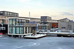 Houses in IJburg nearby frozen water during winter 2010