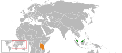 Map indicating locations of Malaysia and Tanzania