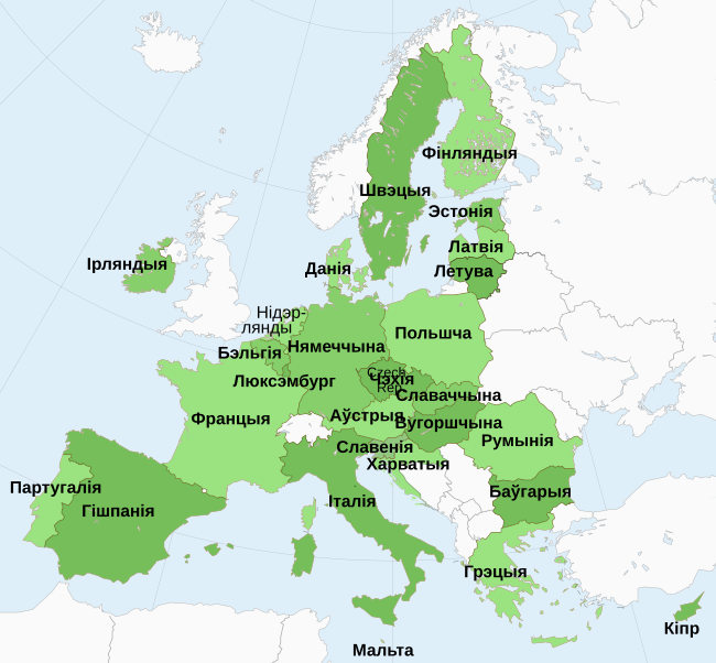 Map showing the member states of the European Union (clickable)