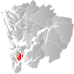 Mapa do condado de Hordaland com Stord em destaque.