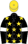 Black, yellow stars, black sleeves, white armlets, yellow cap