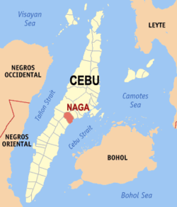 Mapa de Cebu con Naga resaltado