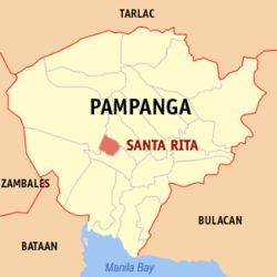 Mapa ng Pampanga na nagpapakita sa lokasyon ng Santa Rita.