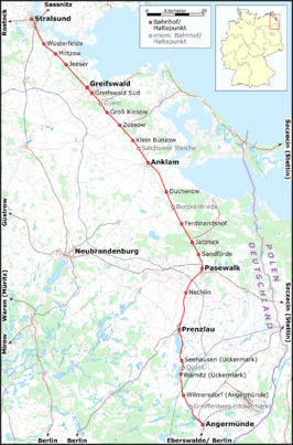 Spoorlijn Angermünde - Stralsund op de kaart