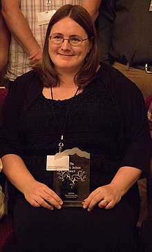 Files at Readercon in 2016, holding her Shirley Jackson Award for Best Novel