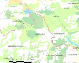 Mapa obce Les Brunels