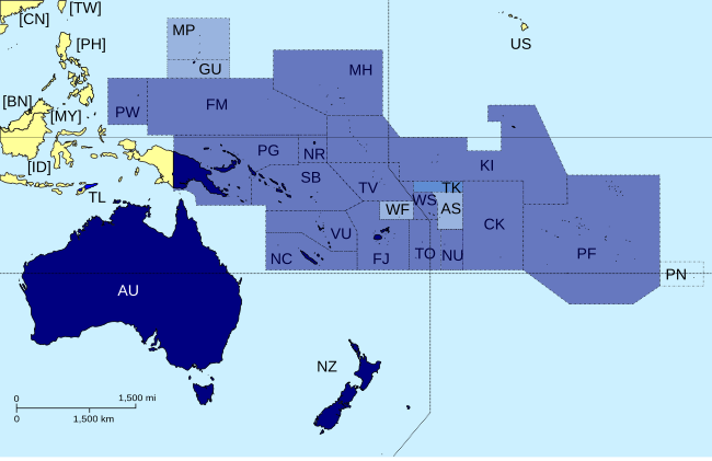 Map indicating the members and associate members of the Pacific Islands Forum