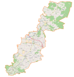 Mapa konturowa powiatu przeworskiego, blisko centrum na prawo u góry znajduje się punkt z opisem „Dybków”