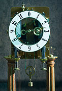 A vintage clock with numbers 0–11.