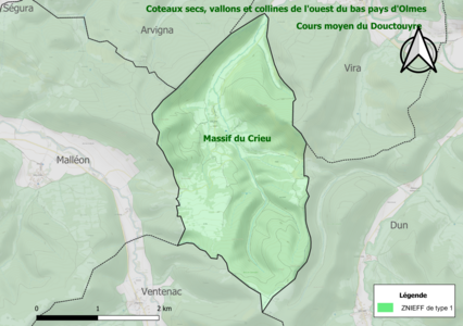 Carte de la ZNIEFF de type 1 sur la commune.